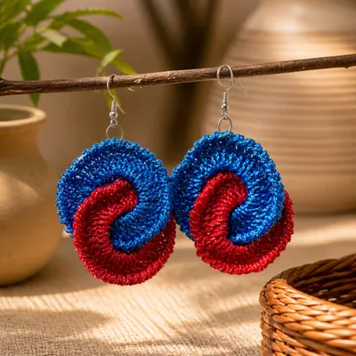 Brinco Crochê Azul vermelho 