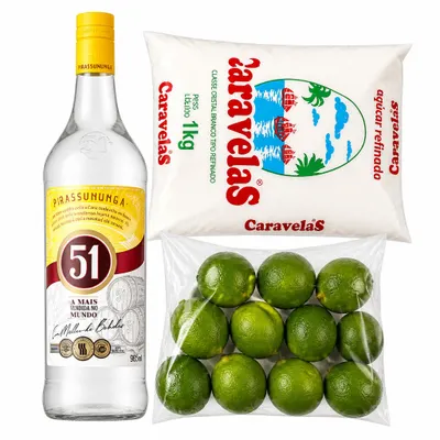 Combo caipirinha 51 , um açúcar e 10 limões 