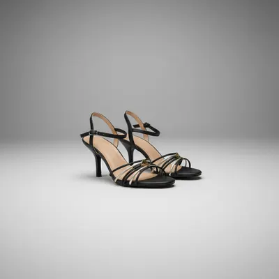 Sandália Feminina Tiras Pretas Salto Médio 36