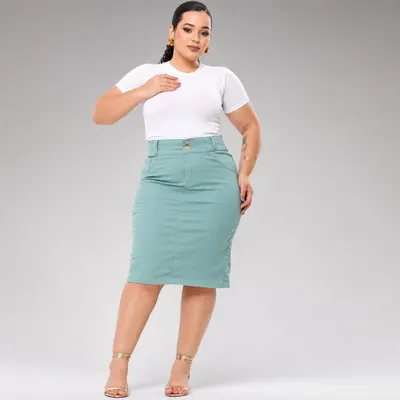 Saia Brim com Elastano Verde Menta