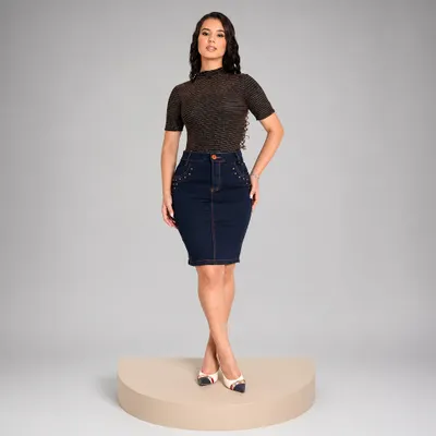 Saia Jeans com Elastano Secretária