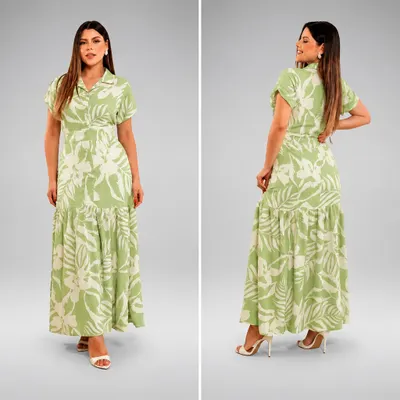 Vestido Midi Verde Estampa Folhas