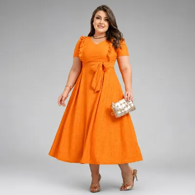 Vestido em Malha Laise Midi Laranja