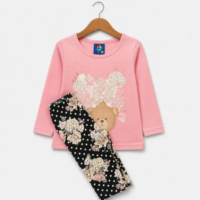 Conjunto meia estação infantil rosa floral