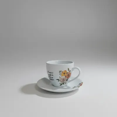 KIT 2 XICARA COM PIRES 200ML DECORADA FLORES E DIZERES MAE PORCELANA VAI AO MICRO ONDAS E FORNO