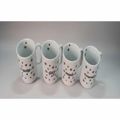 KIT 4 CANECAS 300 ML DIZERES VARIADOS ,PORCELANA VAI AO FORNO E MICRO ONDAS