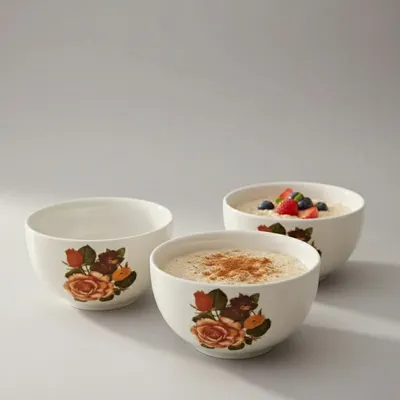 KIT 4 TIGELAS DECORAÇÃO FLORES VARIADAS ,PORCELANA VAI AO FORNO E MICRO ONDAS