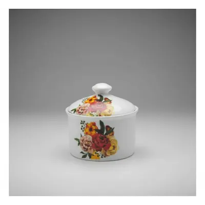 AÇUCAREIRO 300 ML RETO DEC.FLORES, PORCELANA VAI AO FORNO E MICRO ONDAS