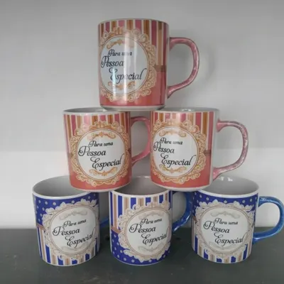 KIT 6 CANECAS 300 ML DIZERES PESSOA ESPECIAL,AZUL E ROSA,PORCELANA VAI AO FORNO E MICRO ONDAS
