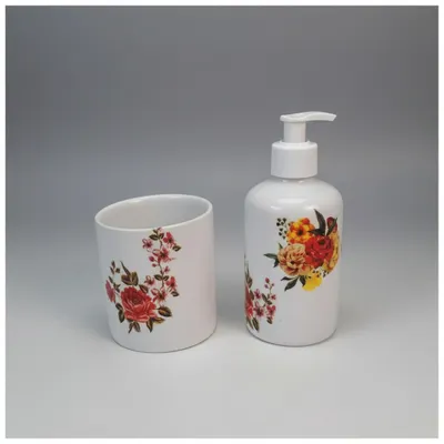 kitsaboneteira e pote decoração flores,lavabo e banheiro,porcelana