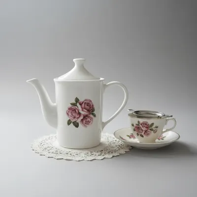 BULE 700ML BICO LONGO DECORADO FLORES,PORCELANA VAI AO FORNO E MICRO ONDAS