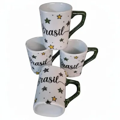 CANECA 180 ML QUADRADA DIZERES BRASIL,PORCELANA VAI AO FORNO E MICROMDAS