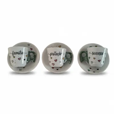 KIT 3 XICARAS CAFE COM PIRES70 ML DIZERES BRASIL,PORCELANA VAI AO FORNO E MICRO ONDAS