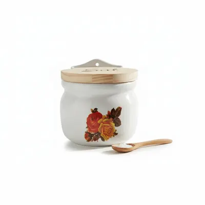 SALEIRO PAREDE 1 KG ,DECORADO FLORES PORCELANA VAI AO FORNO E MICRO ONDAS