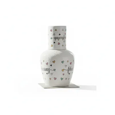 JARRA TIPO MORINGA  700ML COM COPO 120 ML DEC.DIZERES ,PORCELANA VAI AO FORNO E MICR ONDAS