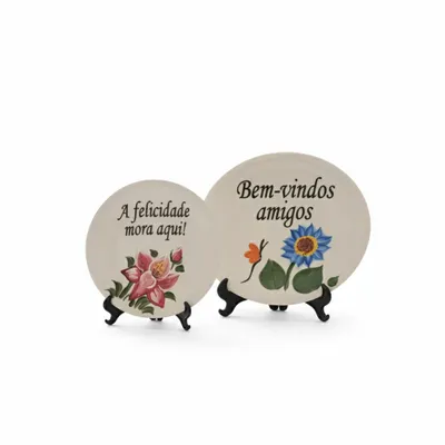 KIT 2 PRATINHS 11 CM DECORATIVOS,DIZERES PORCELANA