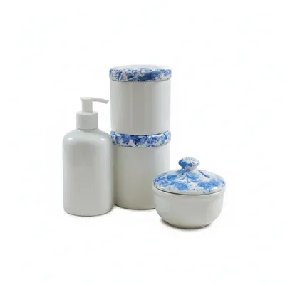 KIT BEBE 4 PEÇAS TAMPA AZUL CHAPISCADO ,PORCELANA VAI AO FORNO E MICRO ONDAS