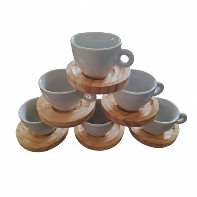 KIT 6 XICARAS 150 ML CONICA COM PIRES MADEIRA,PORCELANA VAI AO FORNO E MICRO ONDAS