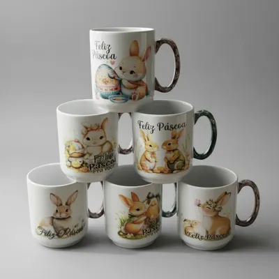 KIT 6 CANECAS 150 ML PASCOA,PORCELANA VAI AO FORNO E MICRO ONDAS