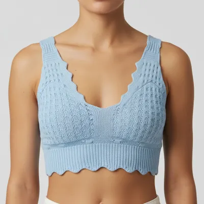 Top Cropped Tricô Azul Claro