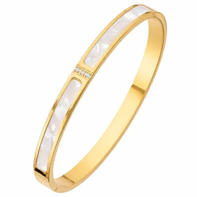 Pulseira bracelete Madrepérola Aço Inox Banho 18k