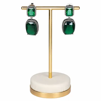 Brincos Dourado com Pedras Verdejantes