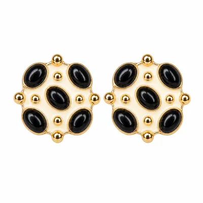 Brinco Flor Preto Ouro