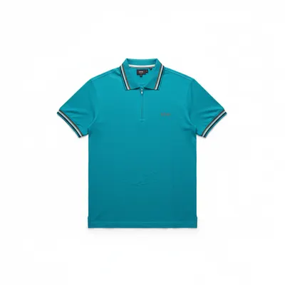 Polo BOSS azul bebê c/ ZIPER  regular em Piqué