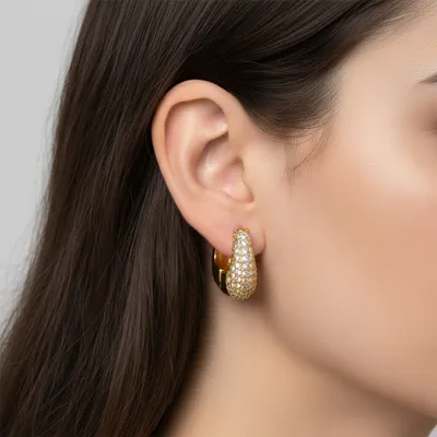 Brinco argola cravejado dourado