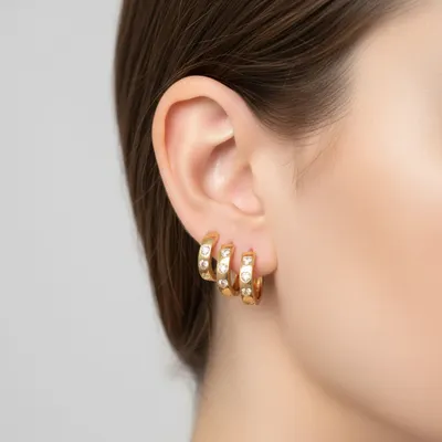 Conjunto Brincos Argolas Ouro com Zircônias