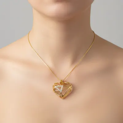 Colar Coração Geométrico Ouro