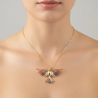 Colar Pássaro Ouro com Pedras