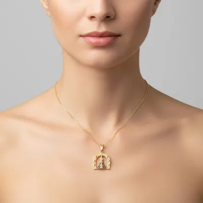 Colar Pingente Arco Ouro com Pedras nossa senhora Aparecida 