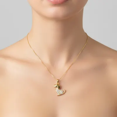 Colar Ouro com Pendente Cravejado cachorro 