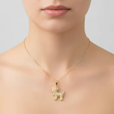 Colar Pingente Cachorrinho Cravejado Ouro
