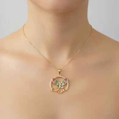 Colar Borboleta Cravejado Ouro
