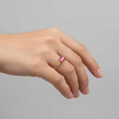 Anel Pedra Rosa Banho Ouro N⁰17