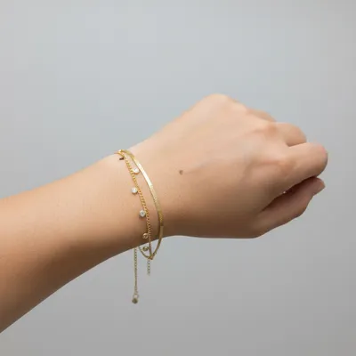 Pulseira dupla Dourada com Pedras