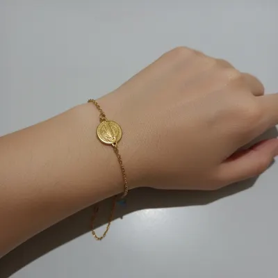 Pulseira Medalha São Bento Dourada
