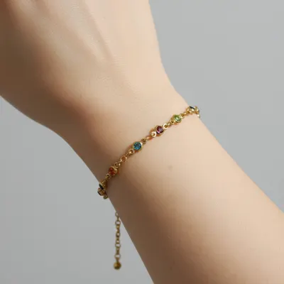 Pulseira Dourada com Pedras Coloridas