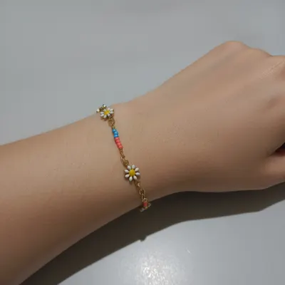 Pulseira Margaridas com Miçangas infantil 