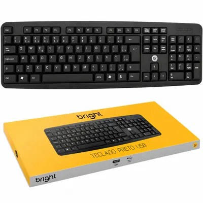 Teclado USB Bright Preto para PC e Notebook – Teclado ABNT2 Confortável
