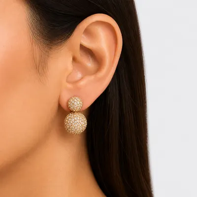 Brinco Pequeno Dourado Bolinhas Cravejadas Zircônia