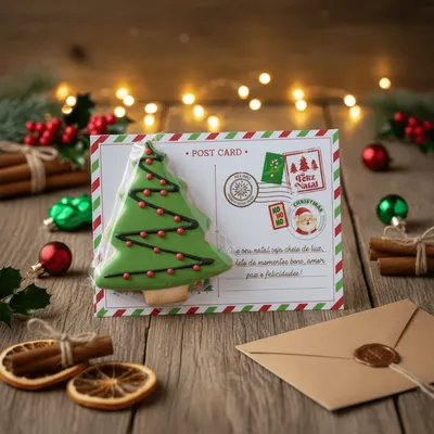 Cartão de Natal com biscoito tematicos