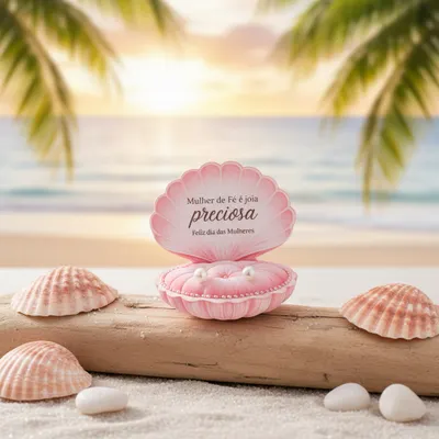 Card  Concha Rosa com brinco pérola 