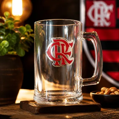 Caneca de  VIDRO CHOPP PLACA METAL 420ML FLAMENGO OFICIAL 