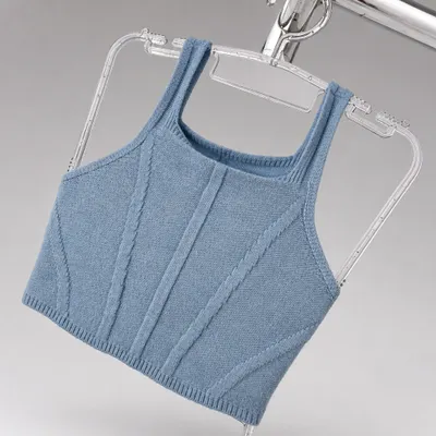 Top tricô azul cropped modal tamanho P ao G 