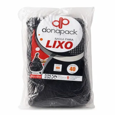 Saco Plastico Para Lixo 40L  pc/100und  Preto
