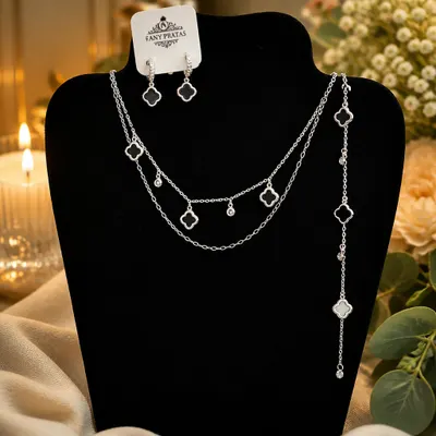 CONJUNTO INSPIRAÇÃO ONIX 9MM COM PONTO DE LUZ (COLAR+PULSEIRA+BRINCO) J67