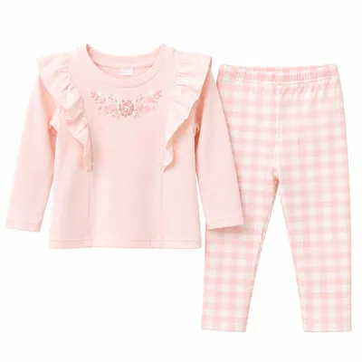 Conjunto Blusa Rosa e Calça Xadrez